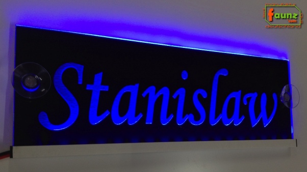 LED Namensschild Gravur "Stanislaw" oder Wunschname auf Rechteckplatte - Truckerschild Neonschild Leuchtschild