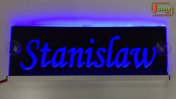 LED Namensschild Gravur "Stanislaw" oder Wunschname auf Rechteckplatte - Truckerschild Neonschild Leuchtschild