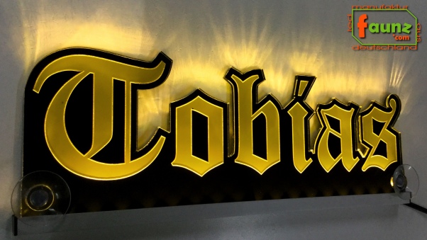 Ihr LED Wunschname "Tobias" Altdeutsch Frakturschrift Namensschild Leuchtschild Truckerschild Konturschnitt