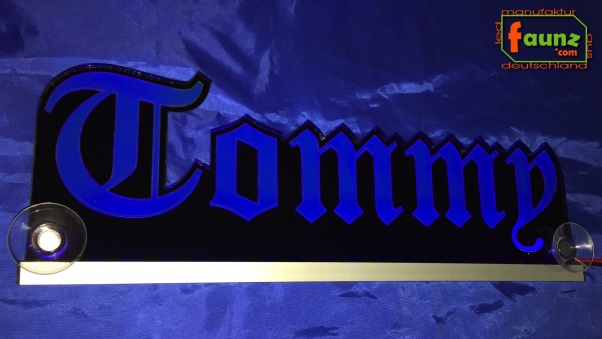 Ihr LED Wunschname "Tommy" Altdeutsch Frakturschrift Namensschild Leuchtschild Truckerschild Konturschnitt