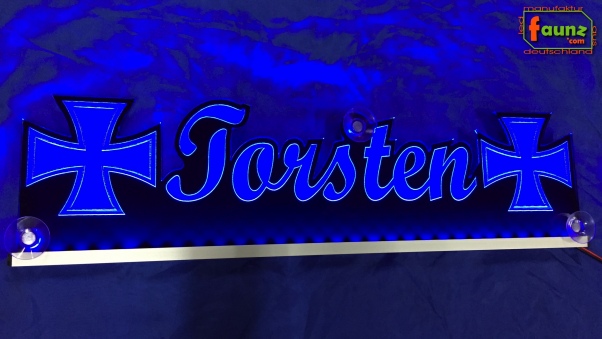 LED Namensschild Symbolik Eisernes Kreuz Gravur "Torsten" oder Wunschname als Konturschnitt - Truckerschild Neonschild Leuchtschild