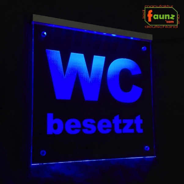 LED WC-Schild quadratisch "WC besetzt" (Klosett Örtchen Toilette) Toilettenschild Hinweisschild Wegweiser Leuchtschild