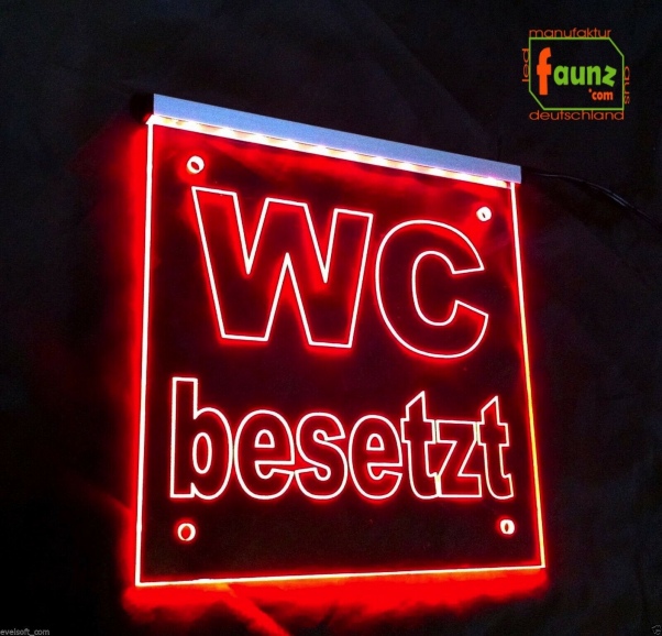 LED WC Schild - "WC besetzt" (Klosett Örtchen Toilette) Konturgravur - LED Toilettenschild