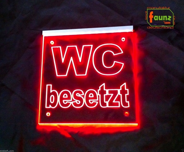 LED WC Schild - "WC besetzt" (Klosett Örtchen Toilette) Konturgravur - LED Toilettenschild