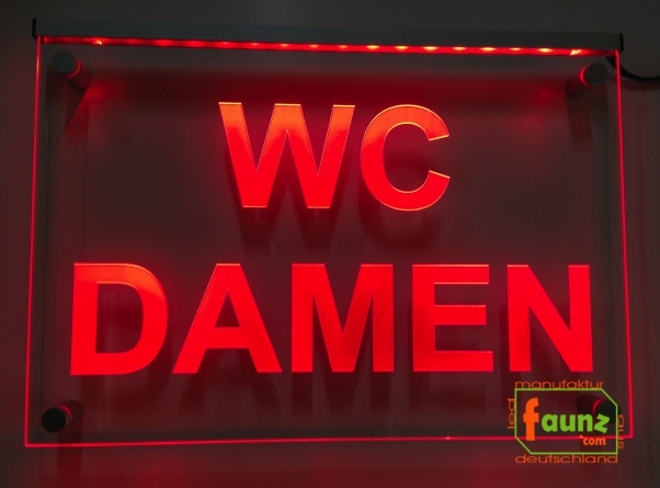 LED WC-Schild "WC Damen" (Klosett Örtchen Toilette) Toilettenschild Hinweisschild Wegweiser Leuchtschild