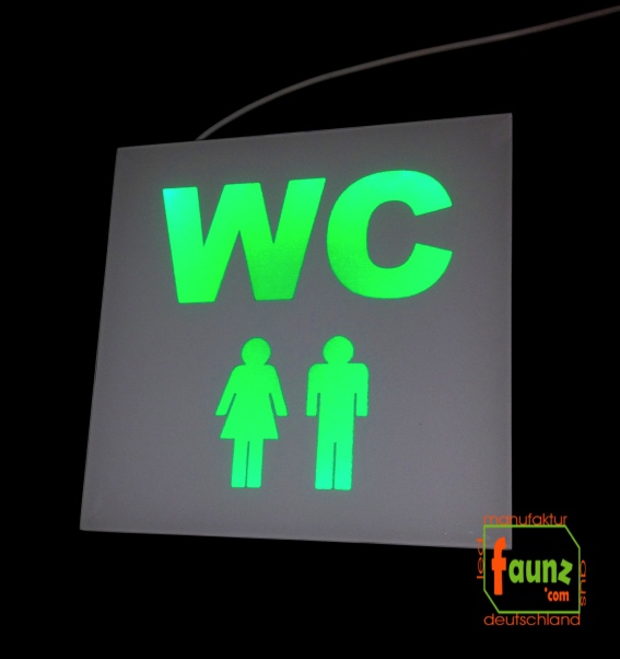 LED WC-Schild quadratisch "WC mit Piktogramm + Farbsteuerung frei/besetzt" (Klosett Örtchen Toilette) Toilettenschild Hinweisschild Wegweiser Leuchtschild