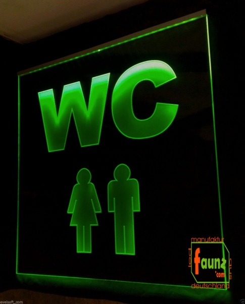 LED WC-Schild quadratisch "WC Damen Herren" Piktogramm (Klosett Örtchen Toilette) Toilettenschild Hinweisschild Wegweiser Leuchtschild