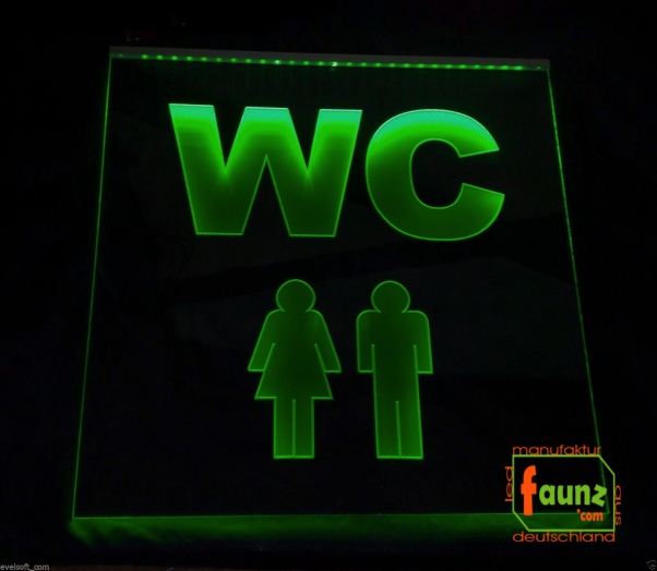 LED WC-Schild quadratisch "WC Damen Herren" Piktogramm (Klosett Örtchen Toilette) Toilettenschild Hinweisschild Wegweiser Leuchtschild