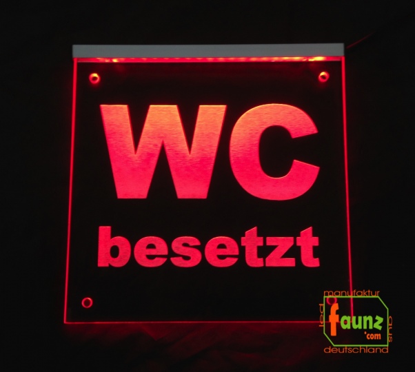 LED WC-Schild quadratisch "WC besetzt" (Klosett Örtchen Toilette) Toilettenschild Hinweisschild Wegweiser Leuchtschild