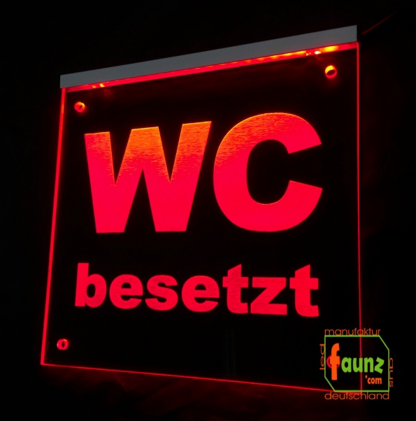 LED WC-Schild quadratisch "WC besetzt" (Klosett Örtchen Toilette) Toilettenschild Hinweisschild Wegweiser Leuchtschild