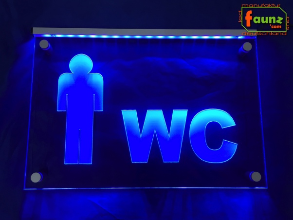 LED WC Schild "WC + Symbolik Mann" (Klosett Örtchen Toilette) Toilettenschild Wegweiser Leuchtschild