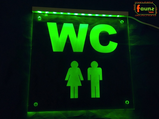 LED WC-Schild quadratisch "WC m/w Mann/Frau Männlein/Weiblein" (Klosett Örtchen Toilette) Toilettenschild Hinweisschild Wegweiser Leuchtschild