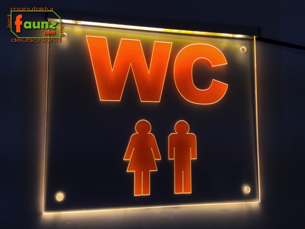 LED WC-Schild quadratisch "WC m/w Mann/Frau Männlein/Weiblein" (Klosett Örtchen Toilette) Toilettenschild Hinweisschild Wegweiser Leuchtschild