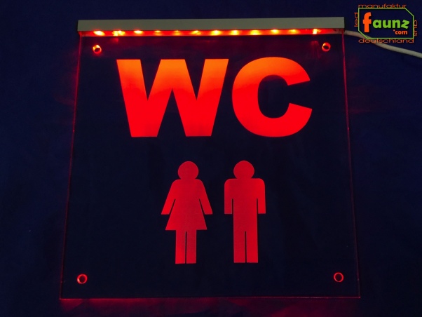 LED WC-Schild quadratisch "WC m/w Mann/Frau Männlein/Weiblein" (Klosett Örtchen Toilette) Toilettenschild Hinweisschild Wegweiser Leuchtschild