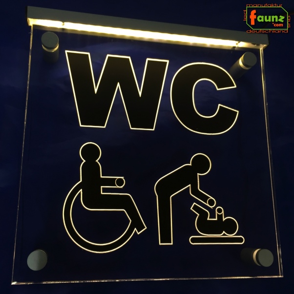 LED WC-Schild quadratisch "WC Toilette Klosett Behinderte Wickeltisch Wickelraum Sanitärraum" Toilettenschild Hinweisschild Wegweiser Leuchtschild