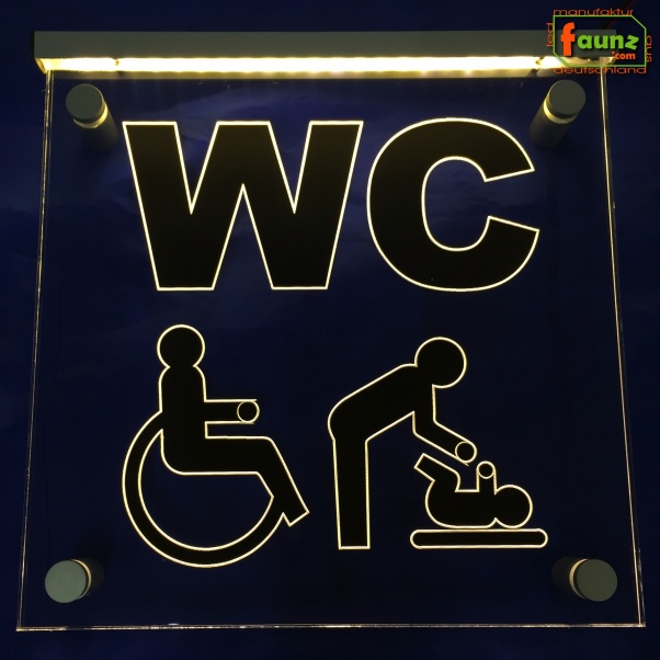 LED WC-Schild quadratisch "WC Toilette Klosett Behinderte Wickeltisch Wickelraum Sanitärraum" Toilettenschild Hinweisschild Wegweiser Leuchtschild