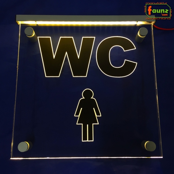 LED WC-Schild quadratisch "WC weiblich Damen" Piktogramm (Klosett Örtchen Toilette) Toilettenschild Hinweisschild Wegweiser Leuchtschild