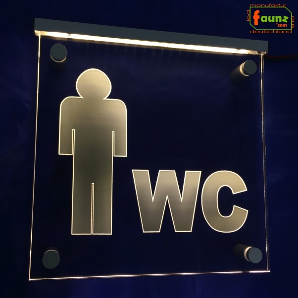 Preview: LED WC-Schild quadratisch "WC Herren männlich" Piktogramm (Klosett Örtchen Toilette) Toilettenschild Hinweisschild Wegweiser Leuchtschild