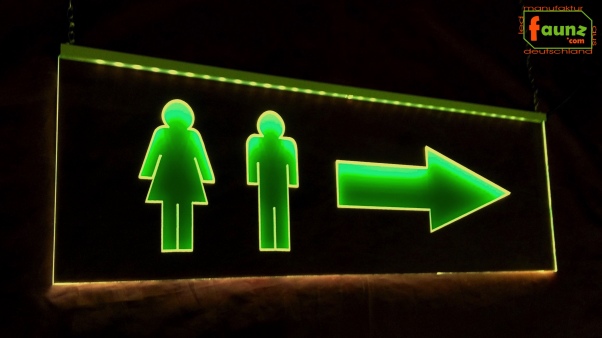 LED WC-Schild schmal "WC m/w + Pfeil n. rechts" (Klosett Örtchen Toilette) Toilettenschild Hinweisschild Wegweiser Leuchtschild