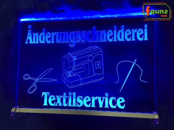 LED Werbeschild Firmenschild Gravur "Änderungsschneiderei Textilservice" Arztschild Kanzleischild Ladenschild Praxisschild Leuchtreklame Leuchtschild