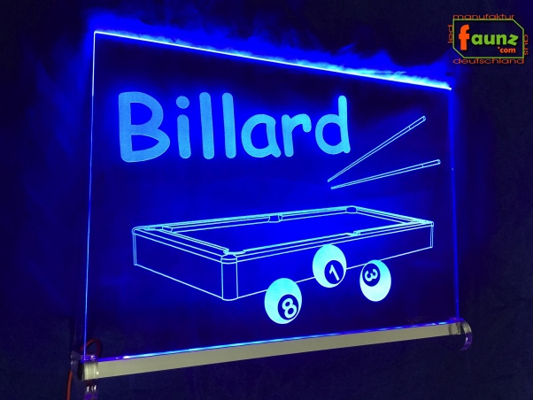 LED Werbeschild Angebotsschild Gravur "Billard" Ladenschild Lichtwerbung Leuchtreklame Leuchtschild