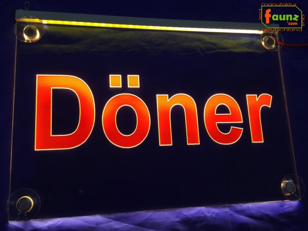 LED Werbeschild Angebotsschild Gravur "Döner" Ladenschild Lichtwerbung Leuchtreklame Leuchtschild