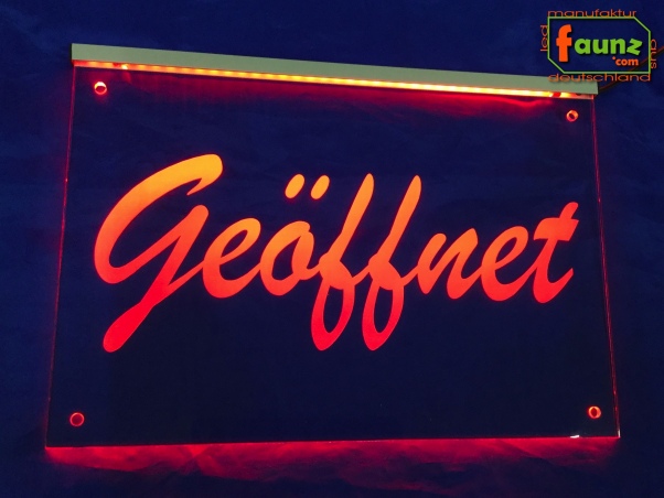 Preview: LED Hinweisschild Gravur “Geöffnet" Info-Schild Signalschild Werbeschild Leuchtschild