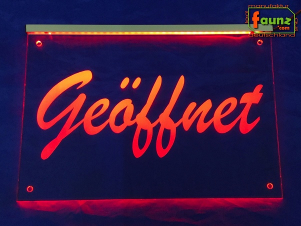 Preview: LED Hinweisschild Gravur “Geöffnet" Info-Schild Signalschild Werbeschild Leuchtschild