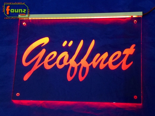 LED Hinweisschild Gravur “Geöffnet" Info-Schild Signalschild Werbeschild Leuchtschild