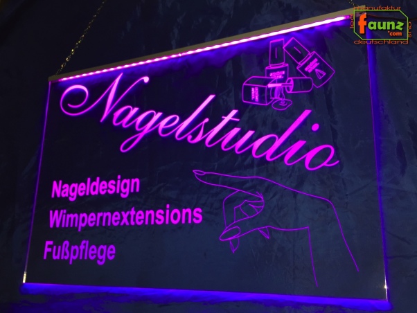 LED Werbeschild Firmenschild Gravur "Nagelstudio" Arztschild Kanzleischild Ladenschild Praxisschild Leuchtreklame Leuchtschild