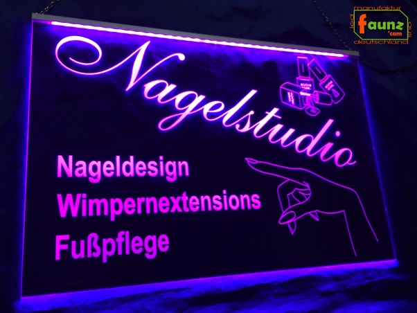 LED Werbeschild Firmenschild Gravur "Nagelstudio" Arztschild Kanzleischild Ladenschild Praxisschild Leuchtreklame Leuchtschild