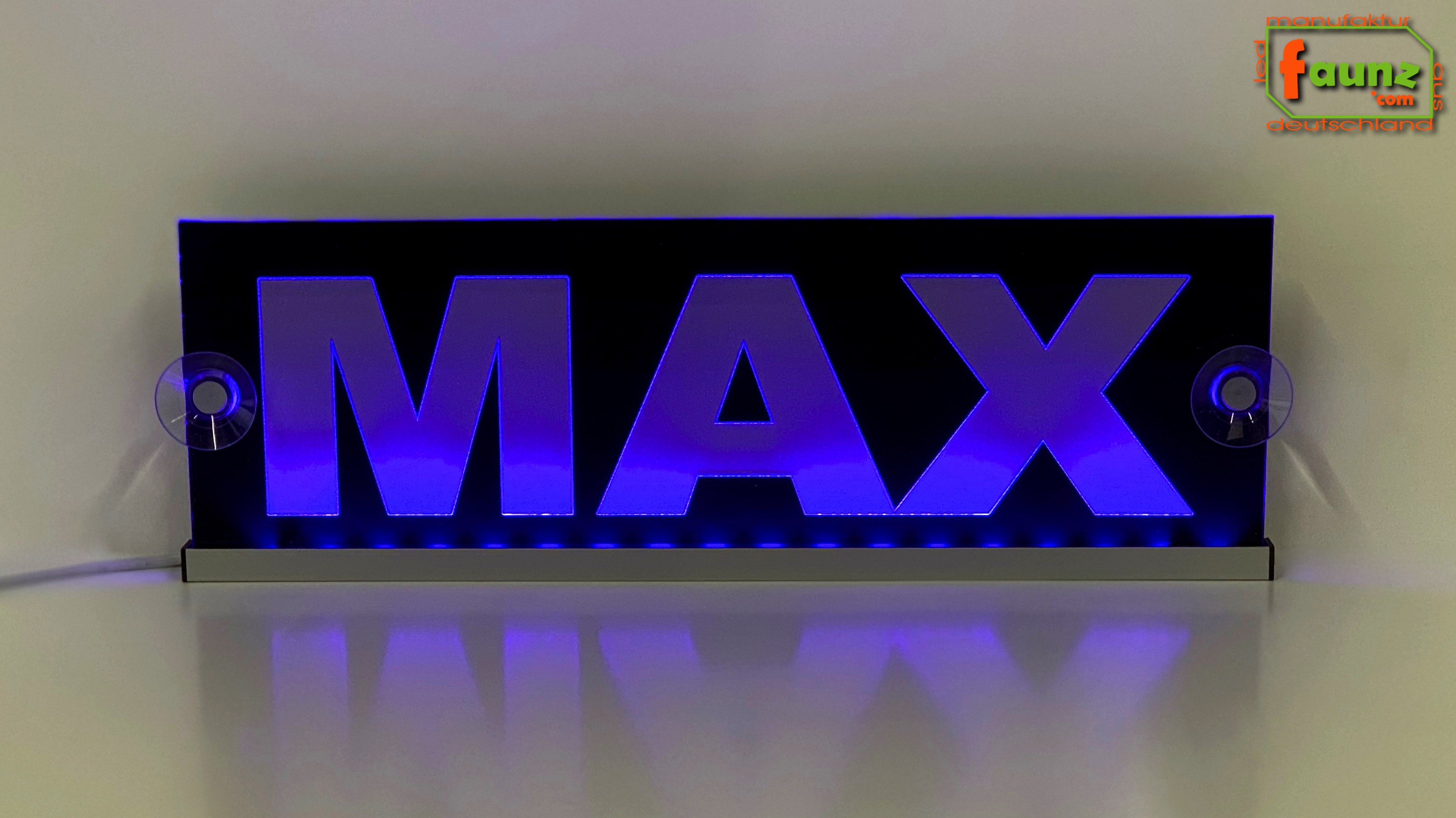 LED Namensschild Gravur MAX oder Wunschname auf Rechteckplatte -  Truckerschild Neonschild Leuchtschild
