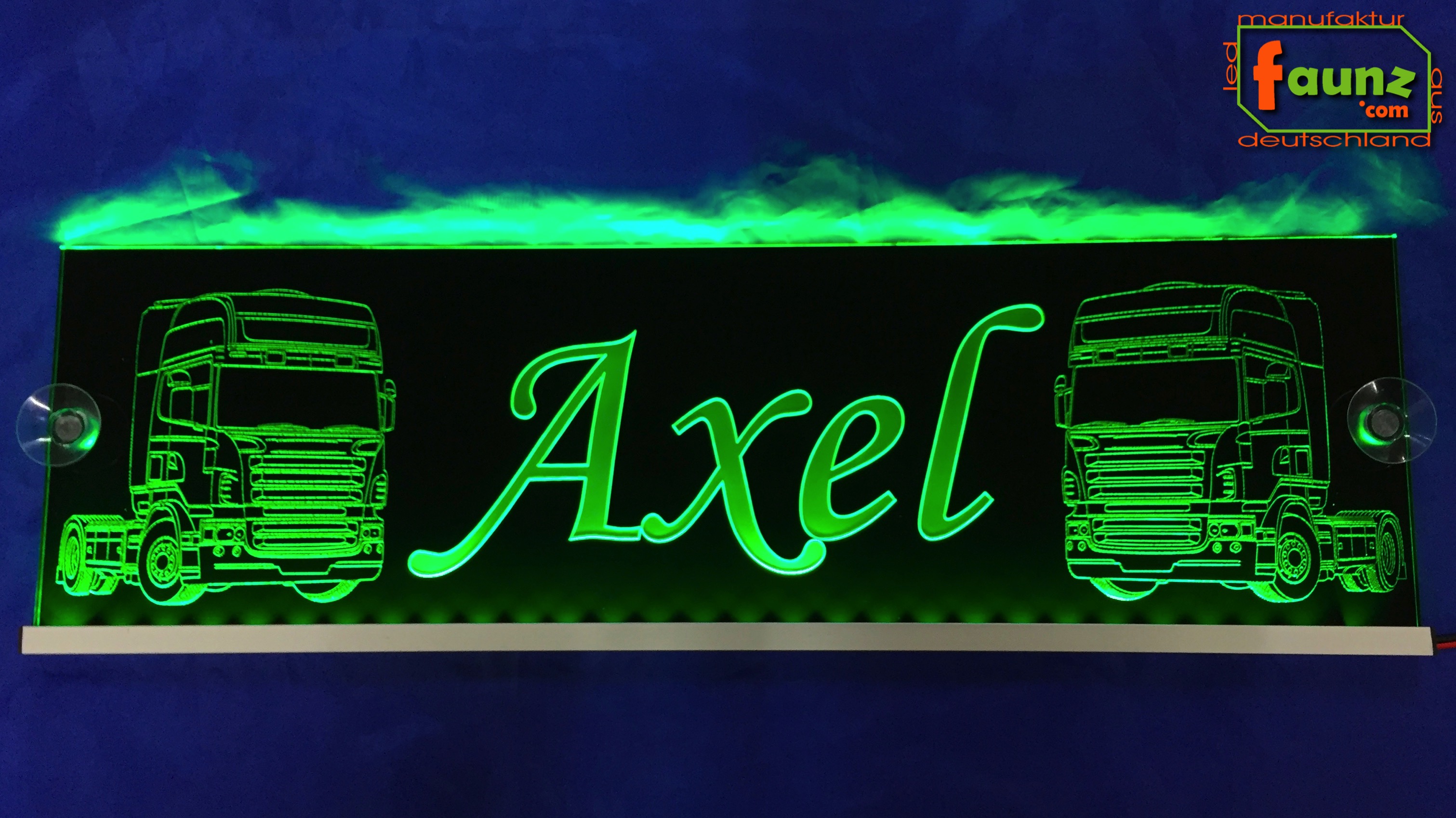 Manufaktur für LED Leuchtschilder - LED Namensschild  Detailzeichnung Zugmaschine Gravur Axel oder Wunschname auf  Rechteckplatte - Truckerschild Neonschild Leuchtschild