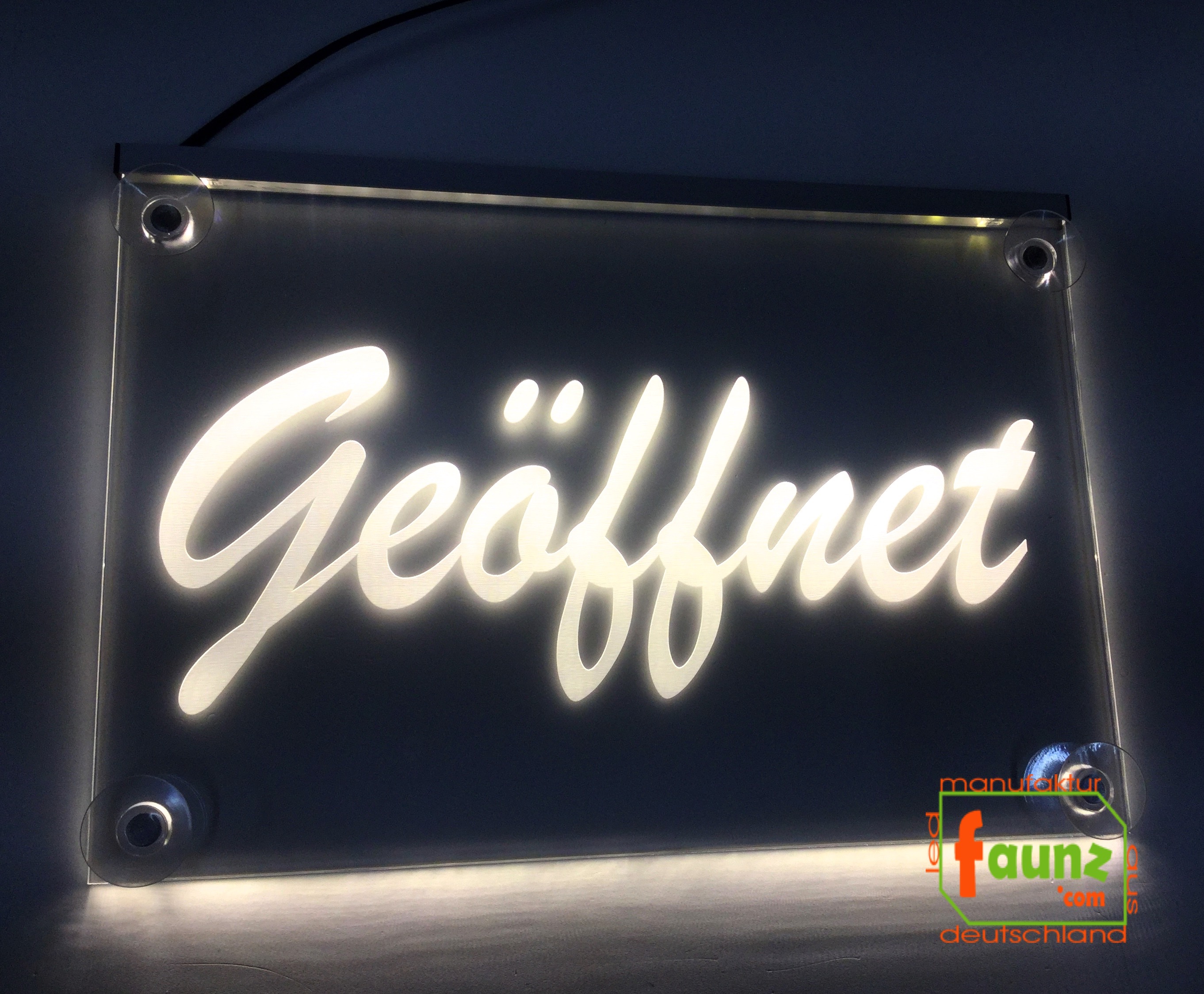 LED Hinweisschild Gravur “Geöffnet Info-Schild Signalschild Werbeschild  Leuchtschild