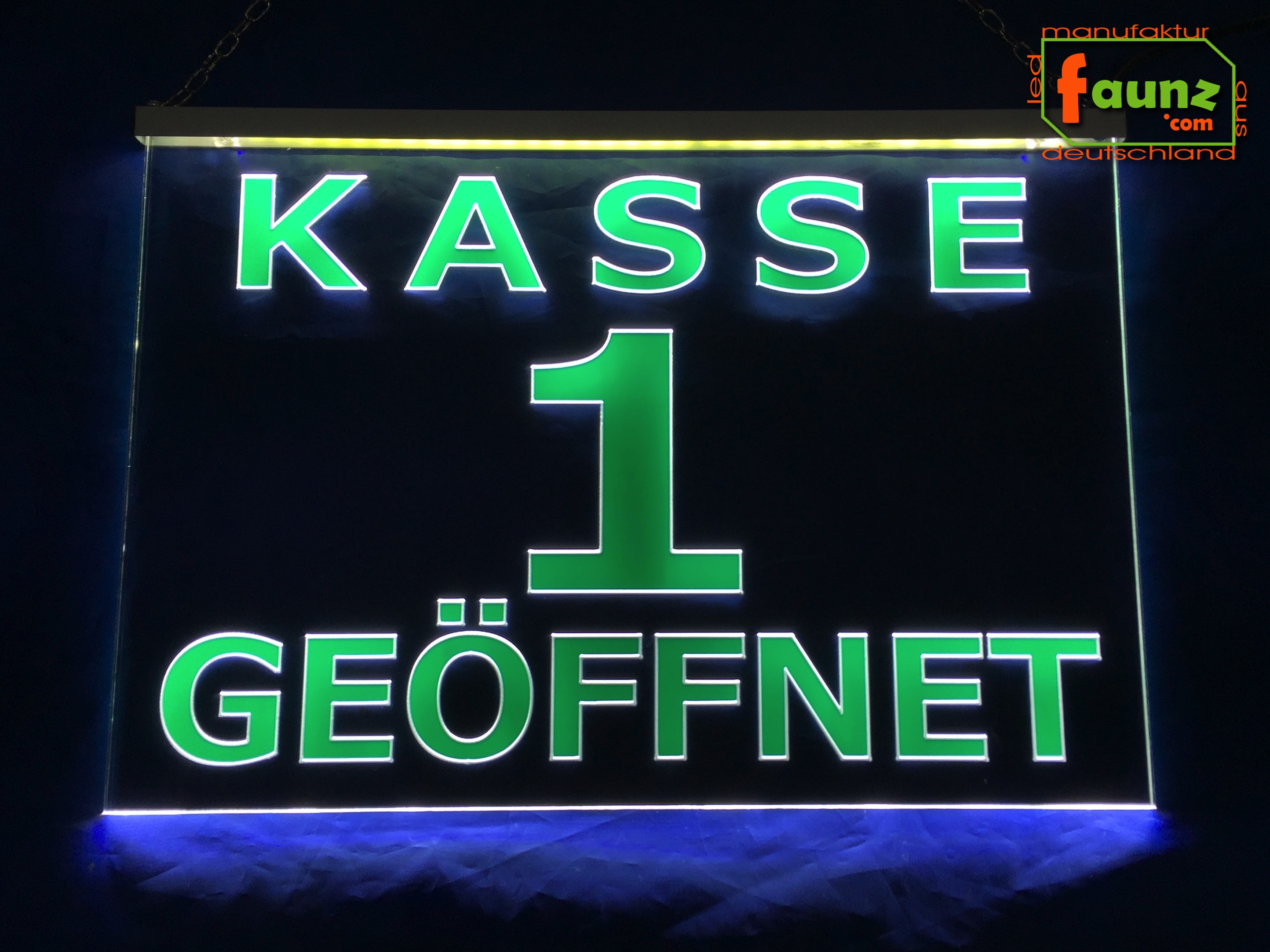 Manufaktur für LED Leuchtschilder - LED Kassenschild Nummer 1 -  Fahnenschild Kasse Kassenbeschilderung Leuchtschild mit Farbsteuerung  Schalter