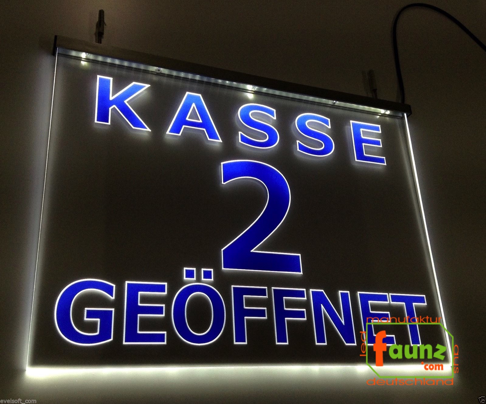 LED Kassenschild Kasse 2 - Hinweisschild Orientierungsschild Werbeschild  Leuchtschild