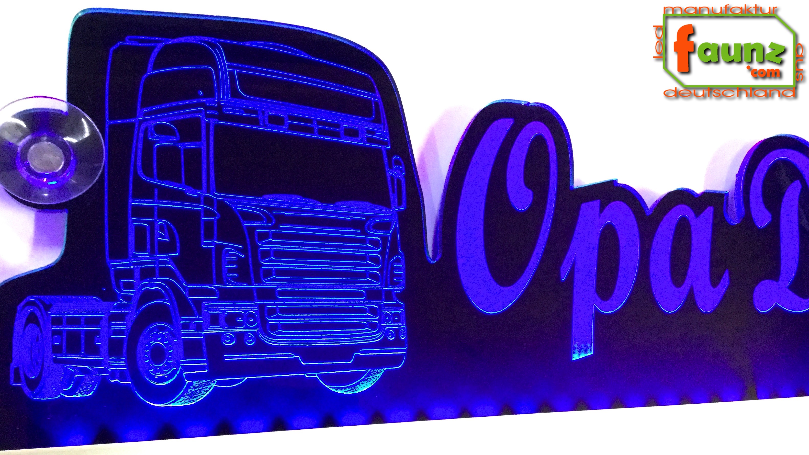 LED Namensschild Detailzeichnung Zugmaschine Gravur Opa Dirk oder  Wunschname als Konturschnitt - Truckerschild Neonschild Leuchtschild