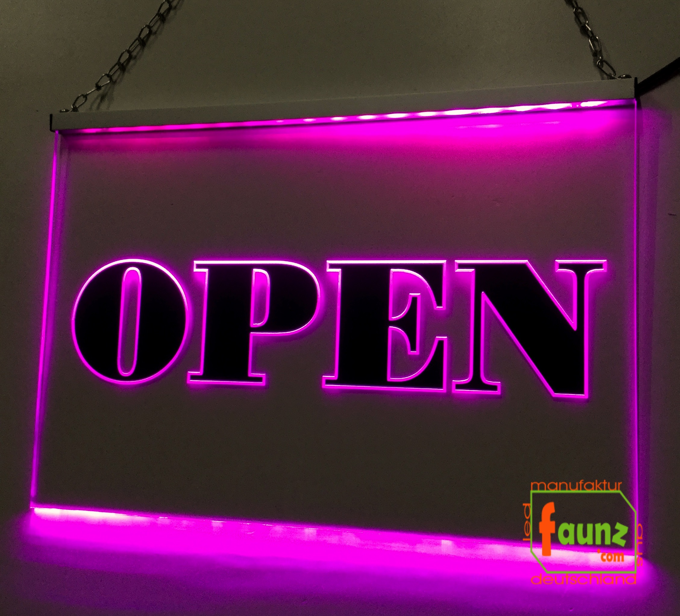 LED Hinweisschild Gravur “Open Info-Schild Signalschild Werbeschild  Leuchtschild