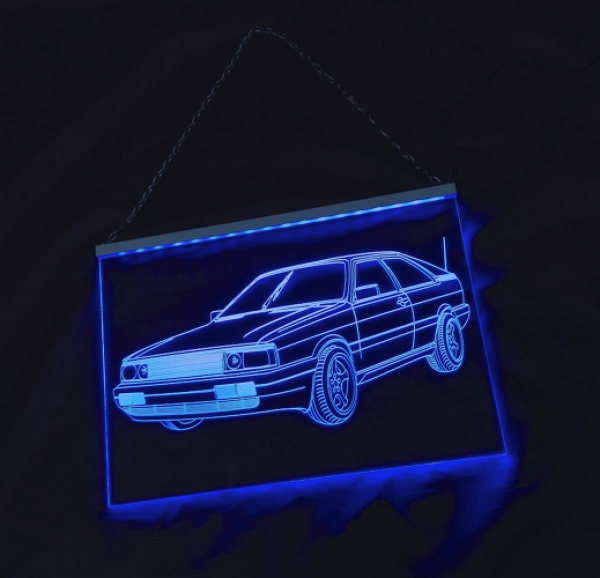 LED Fahrzeug-Gravur für "Audi Quattro + Urquattro" Oldtimer Liebhaber Tuning Wanddekoration Leuchtschild