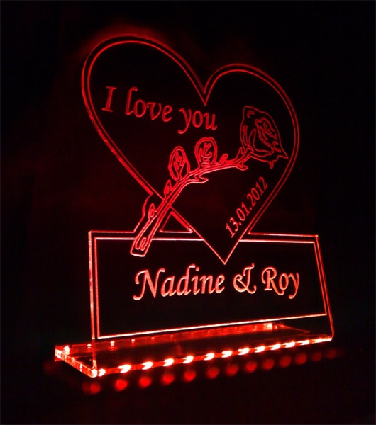 LED Aufsteller Herz "I love you + Rose + Wunschnamen + Datum" Geschenk Liebe Lampe Leuchtschild