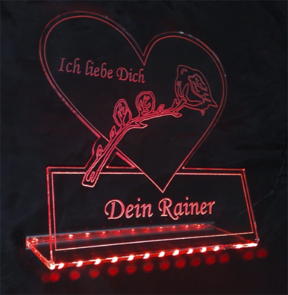 LED Aufsteller Herz "Ich liebe dich + Rose + Wunschnamen" Geschenk Liebe Lampe Leuchtschild