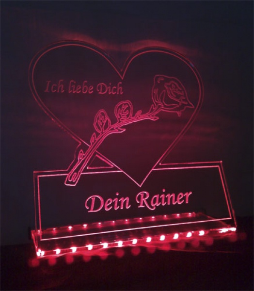 LED Aufsteller Herz "Ich liebe dich + Rose + Wunschnamen" Geschenk Liebe Lampe Leuchtschild