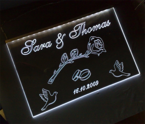 #LED Ereignisschild Gravur "Symbolik + Wunschnamen" Anlass Hochzeit Geschenk Geburt Geburtstag Auszeichnung Prämierung