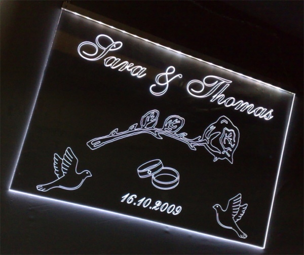 #LED Ereignisschild Gravur "Symbolik + Wunschnamen" Anlass Hochzeit Geschenk Geburt Geburtstag Auszeichnung Prämierung