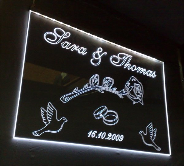 #LED Ereignisschild Gravur "Symbolik + Wunschnamen" Anlass Hochzeit Geschenk Geburt Geburtstag Auszeichnung Prämierung