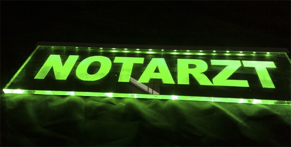 LED Leuchtschild, Einsatzschild " Notarzt " Gravur