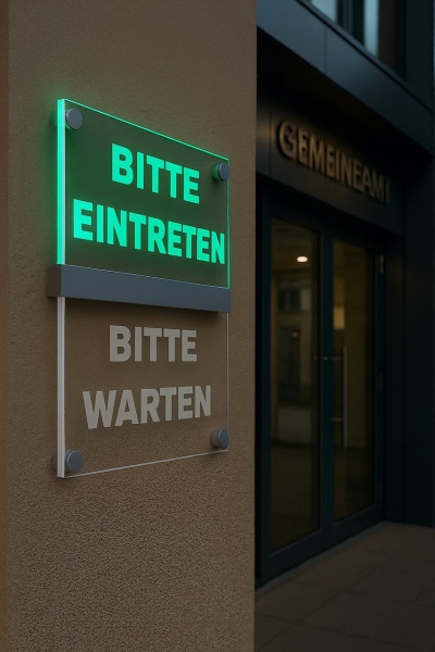 LED Sign " Bitte eintreten - Bitte warten " | faunz.com