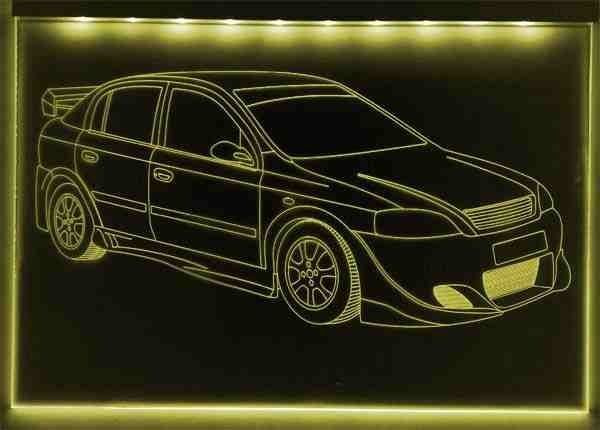 LED Fahrzeug-Gravur für "Opel Astra G 16V GSI" Oldtimer Liebhaber Tuning Wanddekoration Leuchtschild