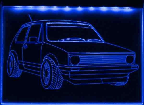 LED Fahrzeug-Gravur für "VW Golf 1 GTI GT" Oldtimer Liebhaber Tuning Wanddekoration Leuchtschild