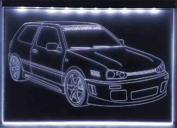 LED Fahrzeug-Gravur für "VW Golf 3 GTI GT" Oldtimer Liebhaber Tuning Wanddekoration Leuchtschild